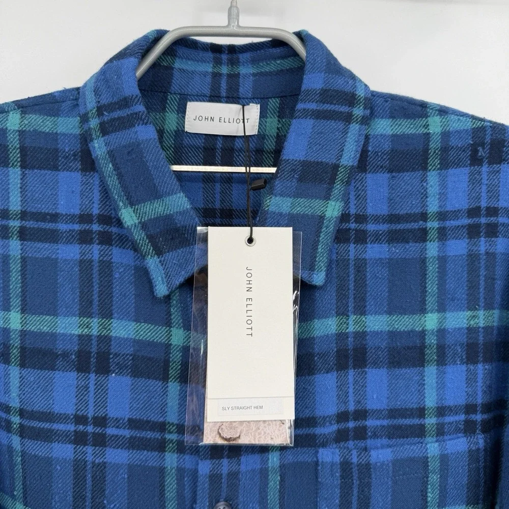 John Elliott Sly Straight Hem Long Sleeve Button Down Coronado Check size 4 XL